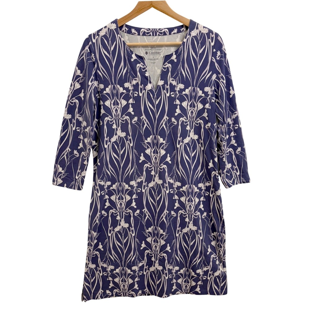Coolibar Oceanside Tunic Dress Small Floral UPF 50+ Bamboo Outdoor Coverup Beach